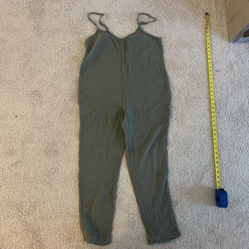 Nation LTD Seneca Sage Green gauze cotton Textured jumpsuit sz Large‎
